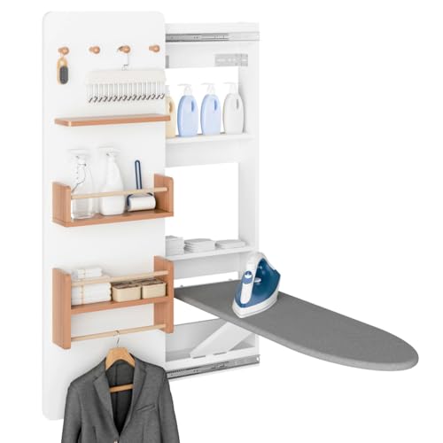 Kikihouse Wall Mounted Ironing Board Cabinet with Storage, Foldable Wall Ironing Board with Sliding...