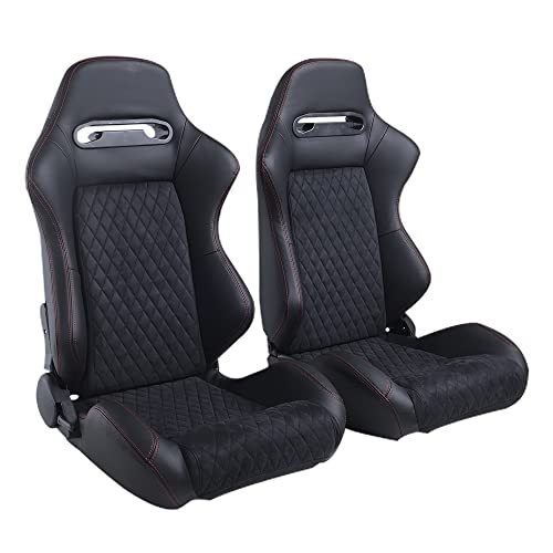 Demotor Performanc 1Pair Pvc Racing Seats With Double Slider Universal Driver Side And Passenger Side Black #TOP1