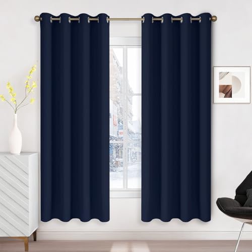 Runyéla Verdunklungsvorhänge mit Ösen Gardinen, Thermovorhang Hitzeschutz | 2er Set, H180xB120 Marineblau Vorhang Blickdicht, UV-Schutz Sichtschutz Schalldämmung Blackout für Schla