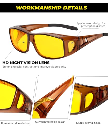 Image of Night Vision Glasses, Fit Over Glasses Mens Womens, Wrap Around Anti Glare HD Night Vision Lens for Night Driving
