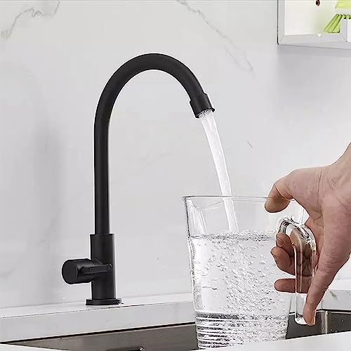 Spültischarmatur Schwarz, Küchenarmatur aus Edelstahl, Drehung-Spültischarmatur 360°, Wasserhahn Küche nur Kaltwasser, Rostschutz für Küche, Bad, Toilette