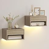 HOMCOM Juego de 2 Mesitas de Noche Flotantes 37x32x21 cm Natural