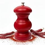 PEPEROR Chili Pepper Grinder Mill – Red Lacquered Beech Wood, Hardened Steel Burrs, Refillable 6-Inch Italian Pepper Mill, Made in Italy by Tre Spade
