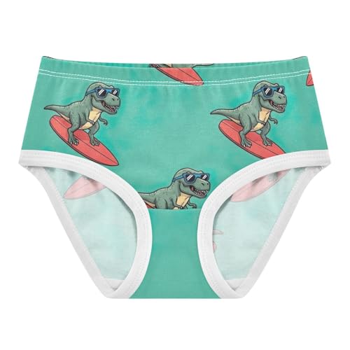 Girls Underwear, Cool Dinosaurs Green Toddler Panties, Girls Cotton Underwear, 2T–8 Years