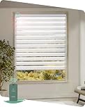 Yoolax Motorized Zebra Blinds for Windows, Smart Zebra Shades Work with Alexa Google via Hub, Motorized Blinds with Remote Light Control Horizontal Window Blinds(80% Shading White)