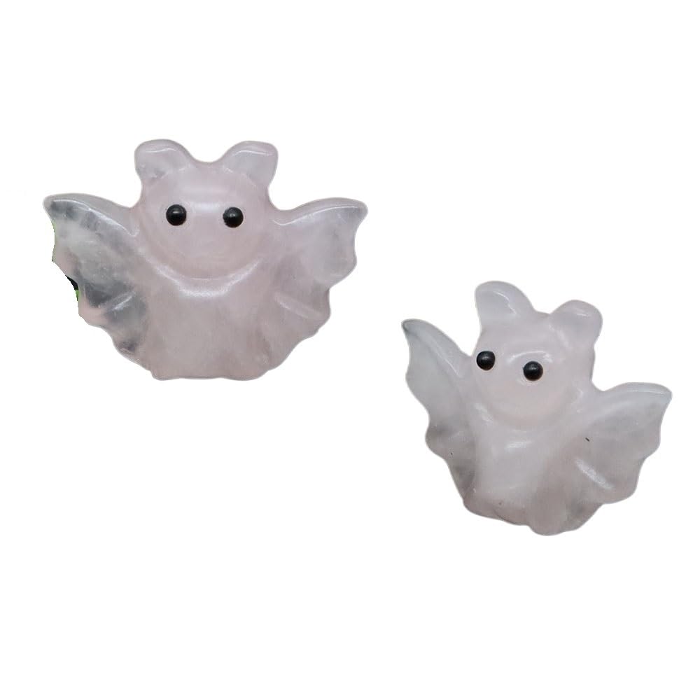 HUFFA 2pcs 1.6'' Hand Carved Rose Quartz Bat Statue - Natural Crystal Animal Figurine for Home Decoration and Meditation(Rose Quartz)