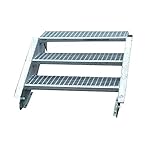 Einfache und schnelle Montage Stahltreppe Industrietreppe Aussentreppe Treppe 3 Stufen/Stufenbreite 80cm / Geschosshöhe variabel 40-60cm verzinkt Gitterrosttreppenstufen Tiefe 24cm