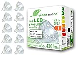 10x greenandco® LED Spot ersetzt 40 Watt MR16 GU5.3 Halogenstrahler, 5W 430 Lumen 3000K warmweiß COB LED Strahler 38° 12V AC/DC Glas mit Schutzglas, nicht dimmbar, 2 Jahre Garantie