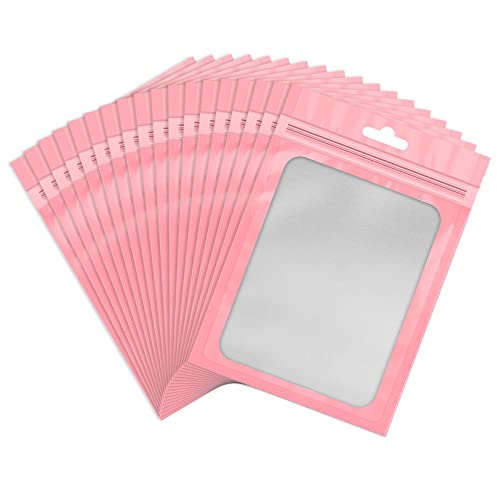 50Pcs Smell Proof Bags Resealable Bags For Food Storage 5.5X7.8Inch Packaging Bags With Clear Window Foil Pouch Ziplock Bag Self Sealing Bag For Party Favors,Lipgloss,Jewelry,Candy-Pink #TOP5