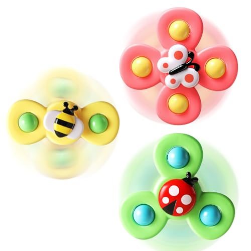 Image of ALASOU 3PCS Suction Cup Spinner Toys for 1 Year Old Boy Girl|Spinning Top Baby Toys 6 12 18 Months|1 2 Year Old Boy Birthday Gift|Baby Bath Toys for Kids Ages 1-3|Sensory Toys for Toddlers 1-3