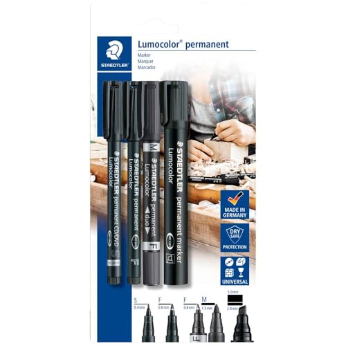 STAEDTLER Lumocolor 60 BK markery permanentne z różnymi końcówkami, 4 sztuki w blistrze