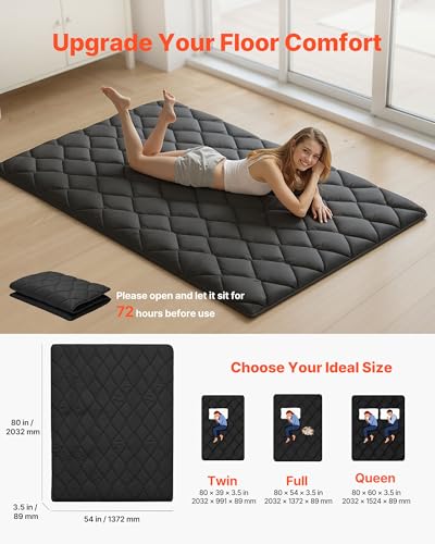 Image of VEVOR Japanese Floor Mattress, Futon Mattress, 100% High Density Comfortable Foam, Foldable Tatami Mat with Storage Bag, Sleeping Pad for Camping Dormitory Yoga