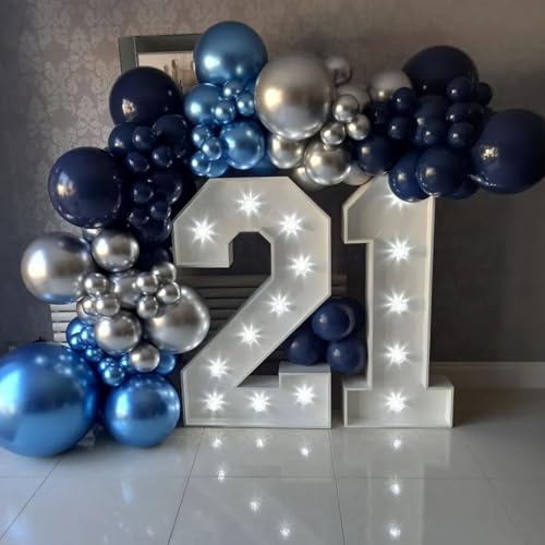 Image of Blue Balloon Arch Kit, Navy Blue and Silver Balloons Garland Arch Kit with Different Size, Metallic Blue Silver Balloons for Birthday Baby Shower Graduations Class of 2026 Prom Decorations