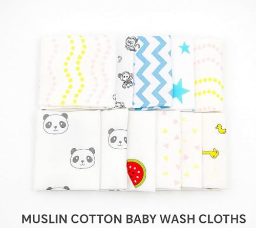 Image of Pack of 10-100% Pure Muslin Cotton Baby Napkin - 10 Baby Towel with Size 29x29 cm Baby Washcloths