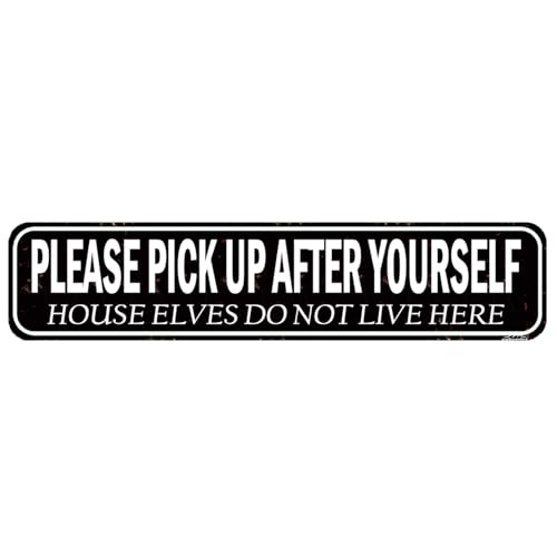 Funny Cleaning Reminder Metal Sign - 'Pick Up After Yourself' Humorous House Sign for Kitchen, Laundry Room or Entryway 16x4 Inch