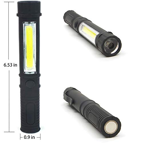 Cob Led Work Flashlight With Magnetic Base And Clip Multi-Function Pocket Pen Light Inspection Work Light, 4 Pcs #TOP2