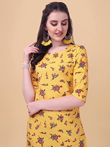 Image of LookMark Women Women's Crepe Printed Regular Kurti | Kurta (K1100-S) Yellow