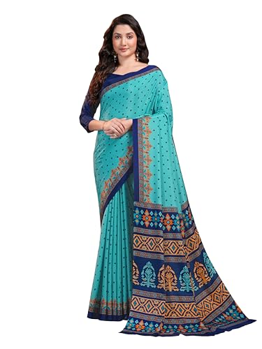 Image of Garden Vareli Floral Booti Print Crepe Saree With Unstitched Blouse Piece