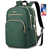 YAMTION Rucksack Damen,Schulrucksack Mädchen Teenager Schultasche Frauen 15.6 Zoll Laptop Rucksack mit USB und Laptopfach für Arbeit Büro Studium Schule Stadt Uni,Dunkelgrün