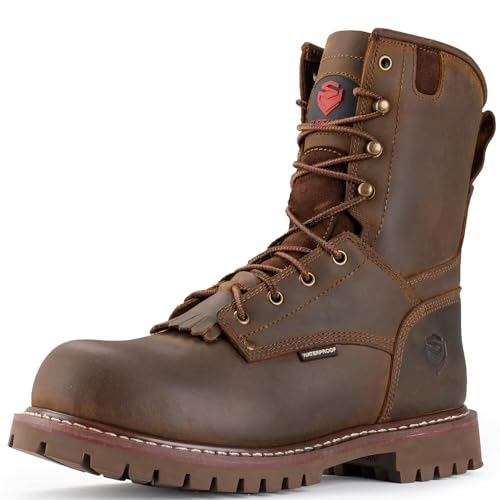 Image of SUREWAY Men's 8 inch Waterproof Steel-Toe Logger Work Boot, Superior Oil /Slip Resistant,Thicker Full Grain Leather,Wedge Rubber Sole,EH Rated