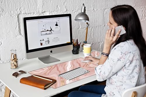 Image of Gaming Mouse Pad Large Mousepad Pink Marble Desk Mat XXL Big Desk Pad 31.5x15.75 Rubber Base Computer Pad with Stitched Edges Mouse Mat for Work Game Home Office