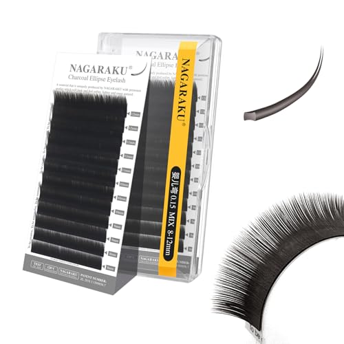 NAGARAKU Flat Ellipse Lash Extensions 0.15 Baby Curl 8-12 Mix Charcoal Grey