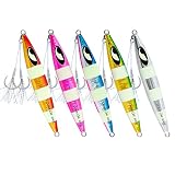 OCEAN CAT 5 PCS Lead Metal Flat Slow Fall Pitch Fishing Jigs Lures Sinking Vertical Jigging Bait wit