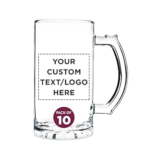 DISCOUNT PROMOS Custom Glass Beer Mug 16 oz. Set of 10, Personalized Bulk Pack – Great for Wedding Favors, Groomsmen Gifts, Birthday Gifts – Clear