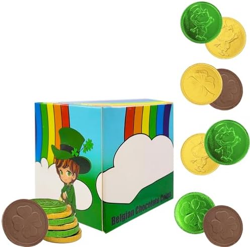 St. Patrick's Day Gold Shamrock Coins - 25 Piece Belgian Chocolate Coins Nut-Free Party Favors