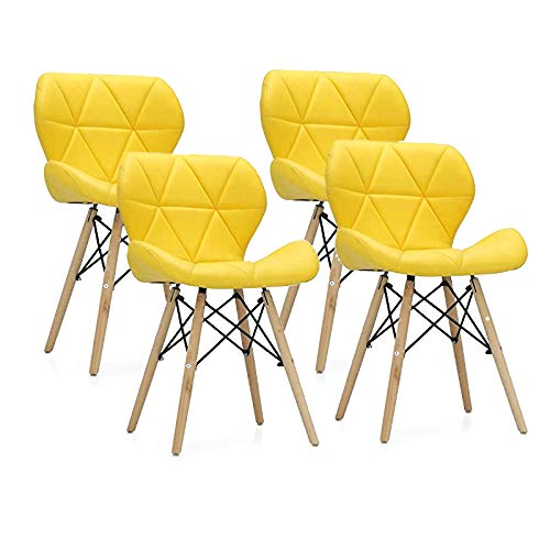 Durable Heavy-Duty Dining Chair with Padded Seat & Solid Wood Legs | Modern Comfortable Seating for Home, Cafeteria, Restaurant & Bar | Yellow (Set of 4)-image-12