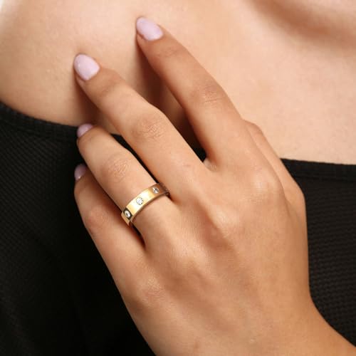 LEONIDS Dainty Eternity Wedding Rings for Women | Moissanite or Lab Grown Emerald 925 Sterling Silver 14K Gold Plated Stackable Band Non Tarnish | Birthday Jewelry Gifts for Her Size 4-102