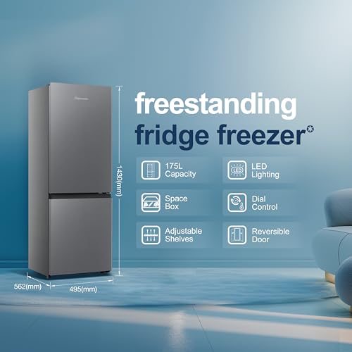 Fridgemaster MC50165EB 50cm Freestanding 60/40 Fridge Freezer - 175-litre capacity with Crisper box - Reversible Door - LED Lighting- 4 Star Freezer Rating - Black - E Rated - Image 3