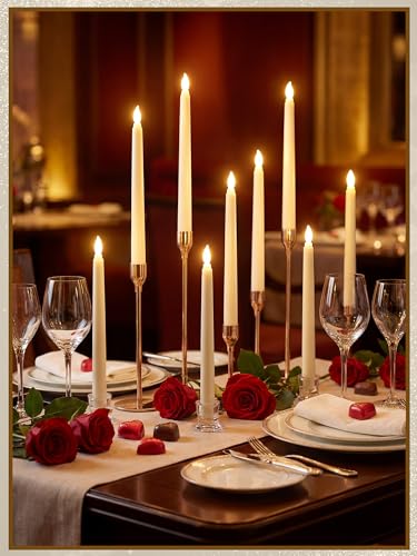 Image of Treela 24 Pcs Flameless Taper Candles Battery Operated ulkB Fake Candles Light LED Candle Sticks Flickering Tapered for Wedding Anniversary Holiday Decoration(Basic,8 Inch,Ivory)
