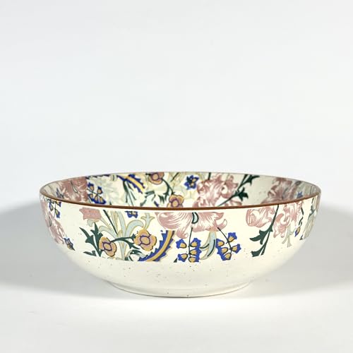 Image of SNS Botanical Bloom Decal Ceramic Serving Bowl | Premium Salad & Snacks Bowl | Semi-Matt Floral Dinnerware for Oats Pasta Fruits & Desserts | Tableware for Gifting (Botanical Bloom Deep Bowl)