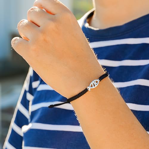 J.Endéar Cross Jesus Fish Bracelet for Women, 925 Sterling Silver Handmade String Rope Braided Jewelry Adjustable, Faith Christian Religious Confirmation Baptism Gifts2