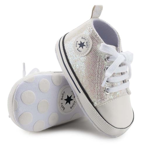 Image of Unisex Baby Girls Boys Canvas High-top Shoes, Newborn Infant Anti-Slip Soft Sole Frist Walking Breathable Sneakers
