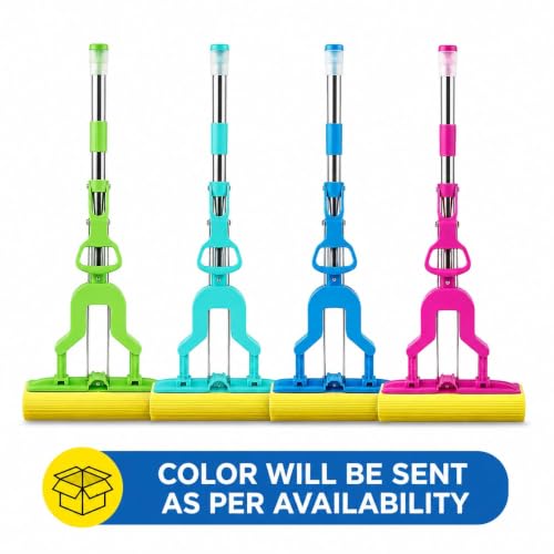 Image of Sponge Mop with Easy Squeeze Handle, Super Absorbent Floor Cleaning Mop, Adjustable Steel Rod, Multipurpose Kitchen Bathroom Cleaning, Magic Floor Wiper (Random Color Will Be Sent as Per Availability)