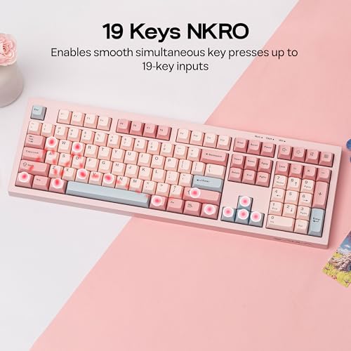 Image of MechLands Aula S102 Membrane Gaming Keyboard with Number Pad, 100% Full Size Layout, USB-C Wired, RGB Backlit, Creamy Silicone Structure, Silent Keyboard for PC Game /Office (Pink)