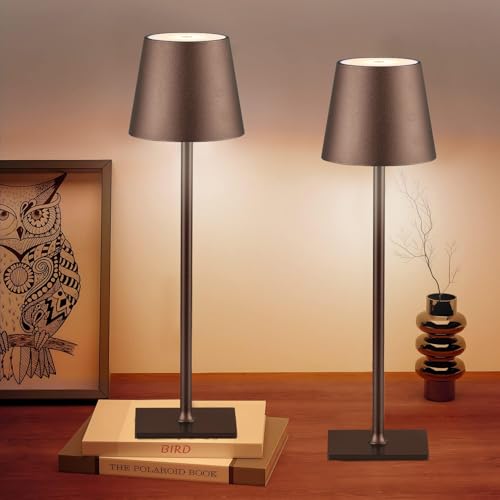 Image of CHLORANTHUS 2 Pack Cordless Table Lamps, 3 Colors Stepless Dimming, 5000mAh Rechargeable Battery LED Desk Lamp for Bedroom /Couple Dinner /Desk /Cafe /Dining Room /Terrace