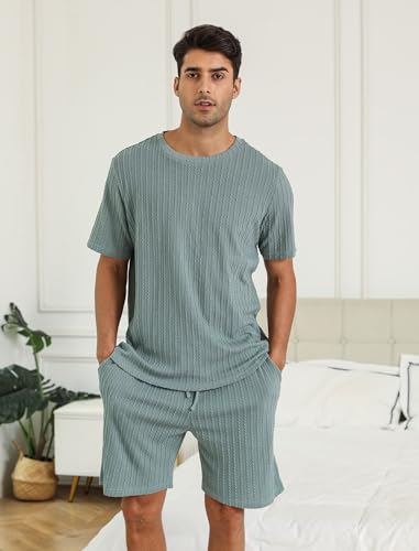 EISHOPEER Matching Pajamas for Couples Ribbed Knit Pajama Short Sleeve Soft Sleepwear 2 Piece Loungewear S-XXL2