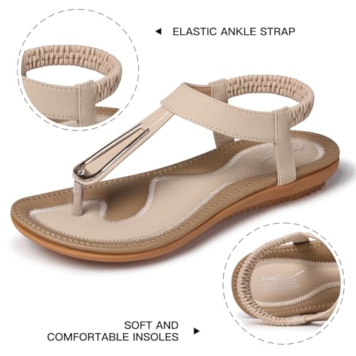 Image of SHIBEVER Womens Sandals Summer Flat: Dressy Casual T-Strap Flip Flop Thong Flats Sandals - Comfortable Walking