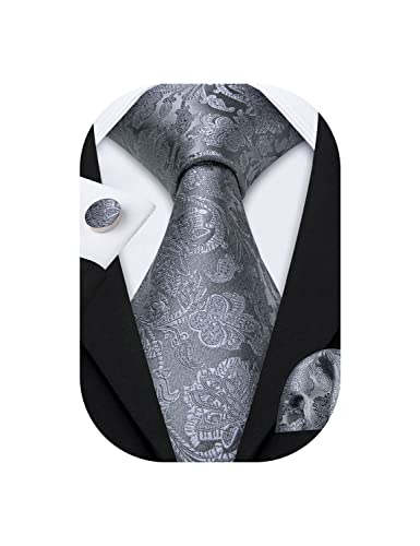 Barry.Wang Flower Ties for Men Handkerchief Cufflinks Set Wedding Necktie Set Party