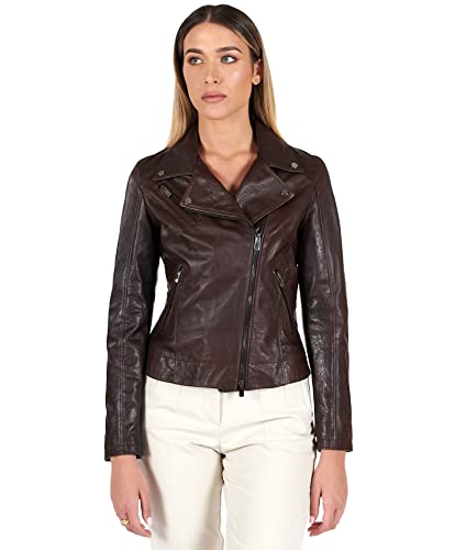 D'Arienzo Chiodo in Pelle Donna Vintage Testa di Moro Giacca