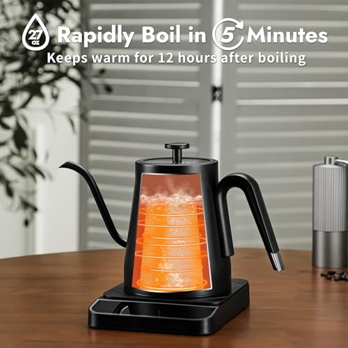 Gooseneck Electric Kettle Stainless Steel 27oz Temperature Control Pour Over Coffee and Tea Black
| 27oz Electric Kettl