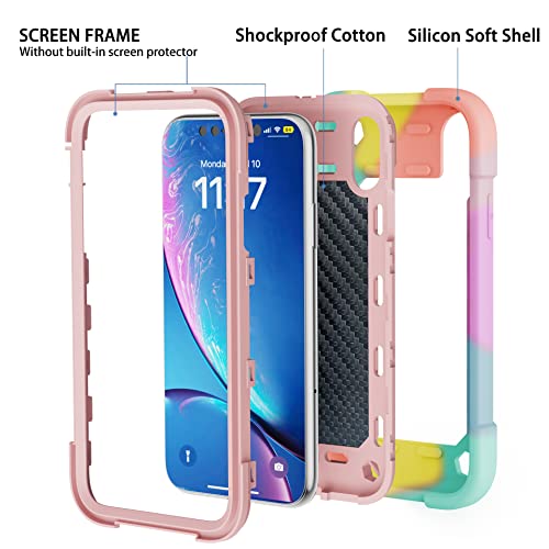 Cookiver For Iphone Xr Case 6.1 Inch With Ring Stand, With 2 Pack Glass Screen Protector,Heavy-Duty Shockproof Rugged Military Grade Cover With Magnetic Car Mount For Iphone Xr (Rainbow Pink) #TOP2