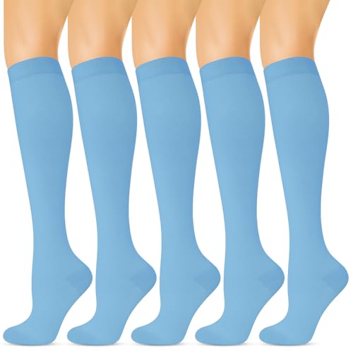 Image of Wide Calf Compression Socks for Women & Men - 5 Pairs Plus Size 15-20 mmHg Graduated Knee High Compression Socks for Travel, Nurses, Pregnant Women, Running, Hiking & Everyday Wear