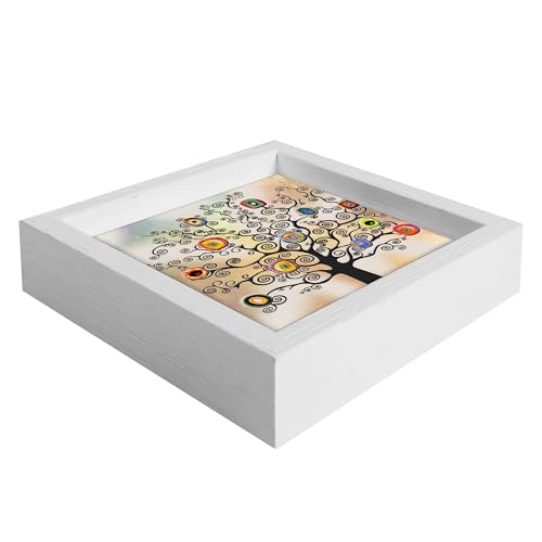 Petramara Svuotatasche In Ceramica Decorata Con Cornice In Legno Bianca – Elegante Contenitore Per Chiavi, Monete E Piccoli Oggetti, Artigianale E Unico (Tree K&K)-image