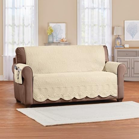 S M Ent. Textured Design Shell Edge Furniture Protector- Taupe-Loveseat