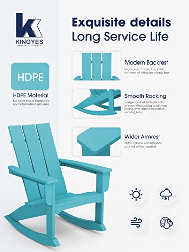 Kingyes Rocking Adirondack Chair ｜Modern Porch Rocker｜Weather Resistant Rocking Chair｜Hdpe Curved Backrest Plastic Adirondack Rocker For Outdoor, Patio, Deck, Backyard - Tiffany #TOP1