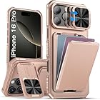SSLOTSCASE for iPhone 16 Pro Wallet Case with Kickstand & Camera Cover & Card Holder (4 Cards), Drop Protection Heavy Duty Shockproof Hard Phone Case Cover for iPhone 16 Pro 6.3'' 2024, Rose Gold
